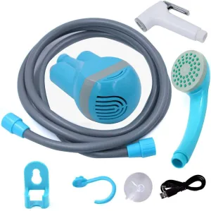 Portable Shower Outdoor/Indoor USB Charging Handheld Rechargeable Showerhead Pumps with 2 Nozzles for Camping Travel Car Wash Swimming Pool