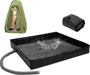 Portable Shower Pan 41" x 41" x 5" Foldable Camping Shower Base with Drain Hose and Clamp Shower Basin for Outdoor, Camping, Beach