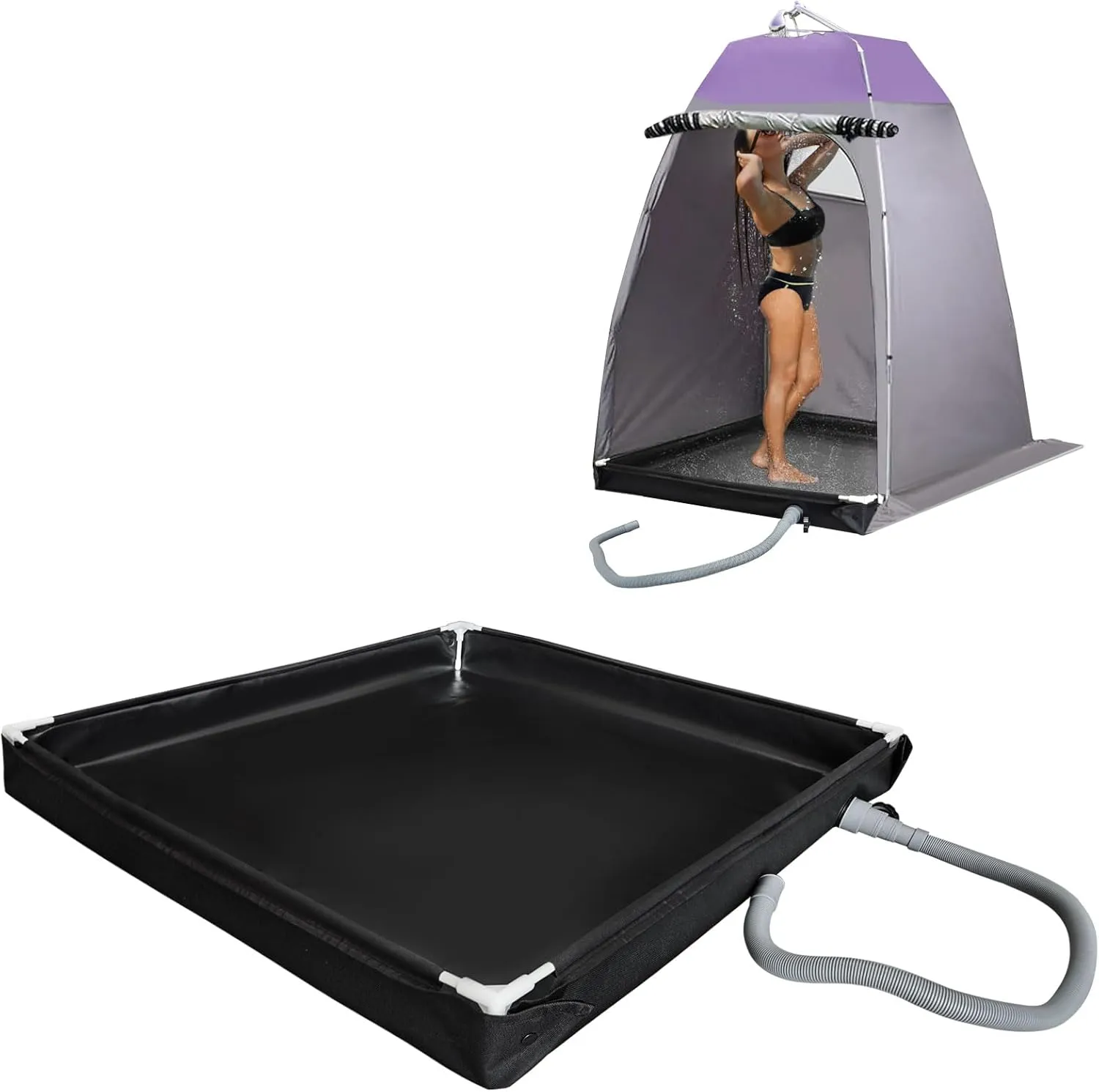 Portable Shower Pan, Foldable Shower Base for Camping & Beach, Outdoor RV Shower Tent Indoor