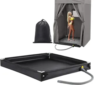 Portable Shower Pan, Outdoor Champing Shower Base Basin with a Organizer Bag Drain Pipe, Indoor Outdoor Temporary Showers Floor to Keep Feet Clean for RV, Tent, Awning, Camping, Beach - 39" x 39" x 4"