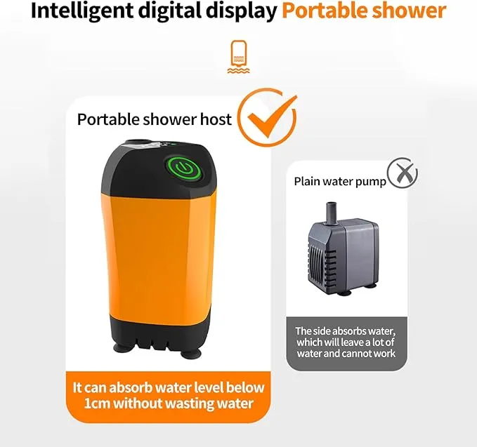 Portable Shower, Portable Camp Shower Pump with Rechargeable Battery, Portable Outdoor Shower Head for Camping, Hiking, Traveling (Orange)