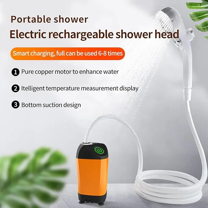 Portable Shower, Portable Camp Shower Pump with Rechargeable Battery, Portable Outdoor Shower Head for Camping, Hiking, Traveling (Orange)