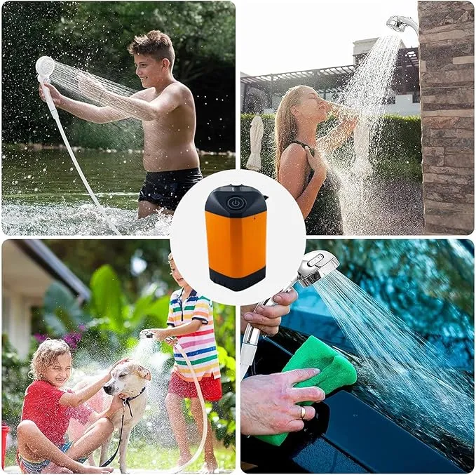 Portable Shower, Portable Camp Shower Pump with Rechargeable Battery, Portable Outdoor Shower Head for Camping, Hiking, Traveling (Orange)