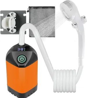 Portable Shower, Portable Camp Shower Pump with Rechargeable Battery, Portable Outdoor Shower Head for Camping, Hiking, Traveling (Orange)