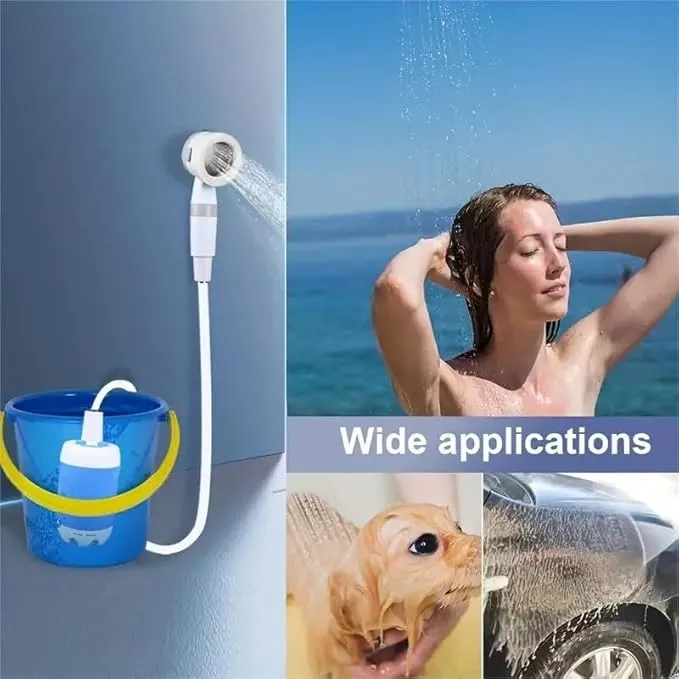 Portable Shower，Outdoor dormitory bath artifact Electric Rechargeable Portable Camping Shower, simple car self-priming shower，pet Shower, Blue