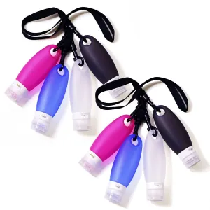 Portable Silicone Squeezable Bottles Refillable Cosmetic Gym Containers Travel TSA Approved Tube Set with Shower Lanyard for Shampoo Lotion