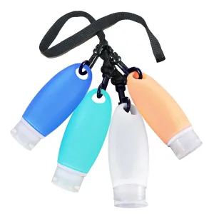 Portable Silicone Squeezable Bottles Refillable Cosmetic Gym Containers Travel TSA Approved Tube Set with Shower Lanyard for Shampoo Lotion