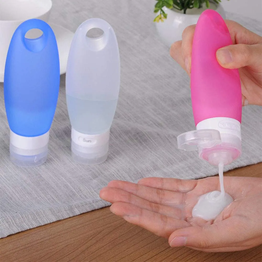 Portable Silicone Squeezable Bottles Refillable Cosmetic Gym Containers Travel TSA Approved Tube Set with Shower Lanyard for Shampoo Lotion