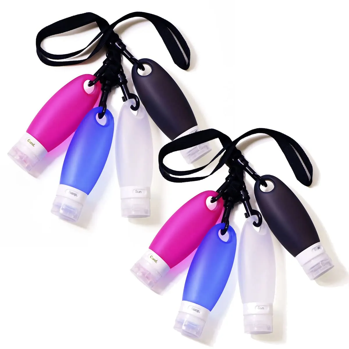 Portable Silicone Squeezable Bottles Refillable Cosmetic Gym Containers Travel TSA Approved Tube Set with Shower Lanyard for Shampoo Lotion