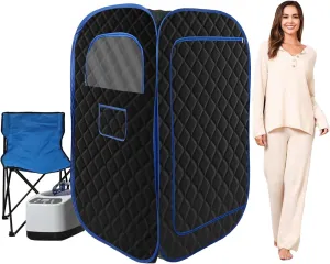Portable Steam Sauna for Relaxation and Wellness, Includes 3L Steamer, Remote Control, and Folding Chair, Black