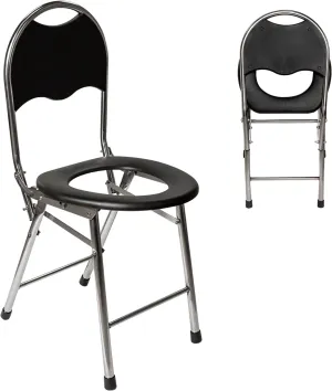 Portable Toilet Commode Chair, Portable Camping Toilet for Adults, Bedside Commodes, Stainless Steel Porta Potty with Backrest for Adults Suitable for Trips, Camping, Hiking, Home Use