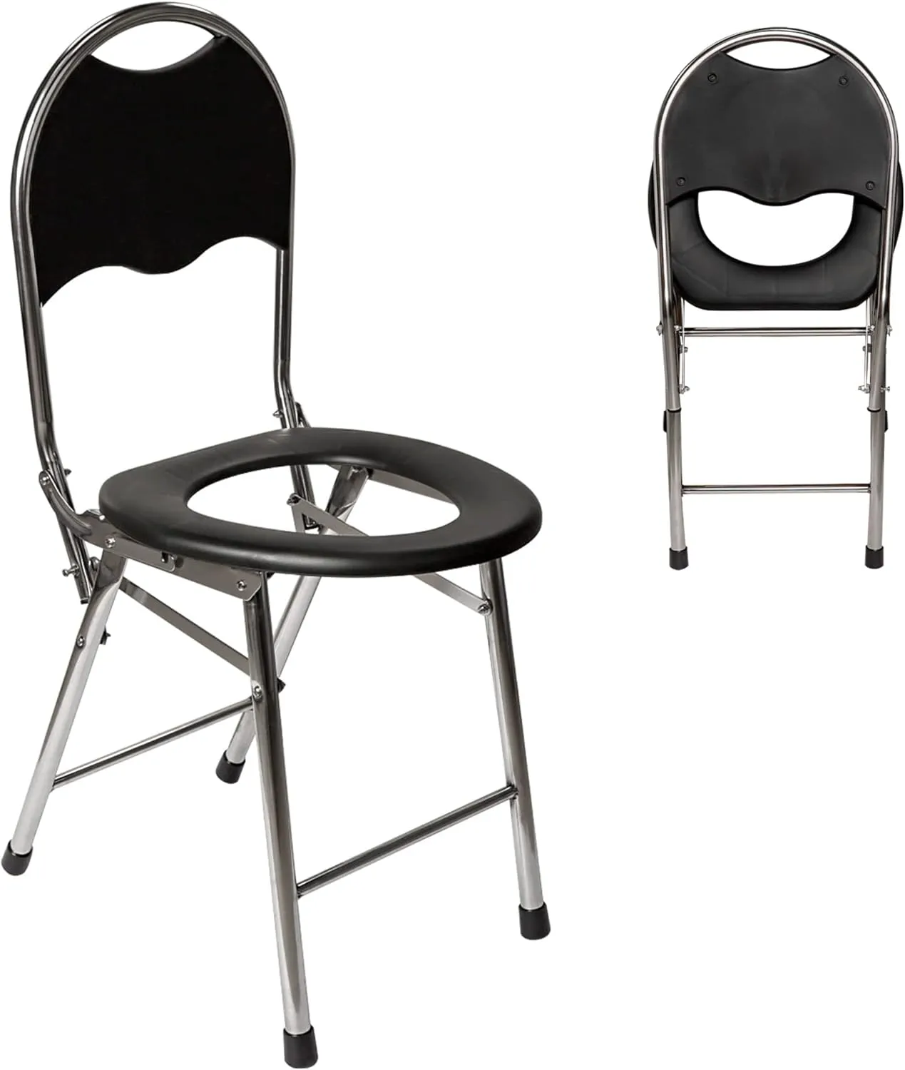 Portable Toilet Commode Chair, Portable Camping Toilet for Adults, Bedside Commodes, Stainless Steel Porta Potty with Backrest for Adults Suitable for Trips, Camping, Hiking, Home Use