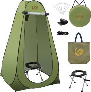 Portable Toilet Kit for Adults with Stainless Steel Toilet & Pop Up Privacy Tent, Instant Portable Outdoor Shower Tent Changing Room with Carry Bag