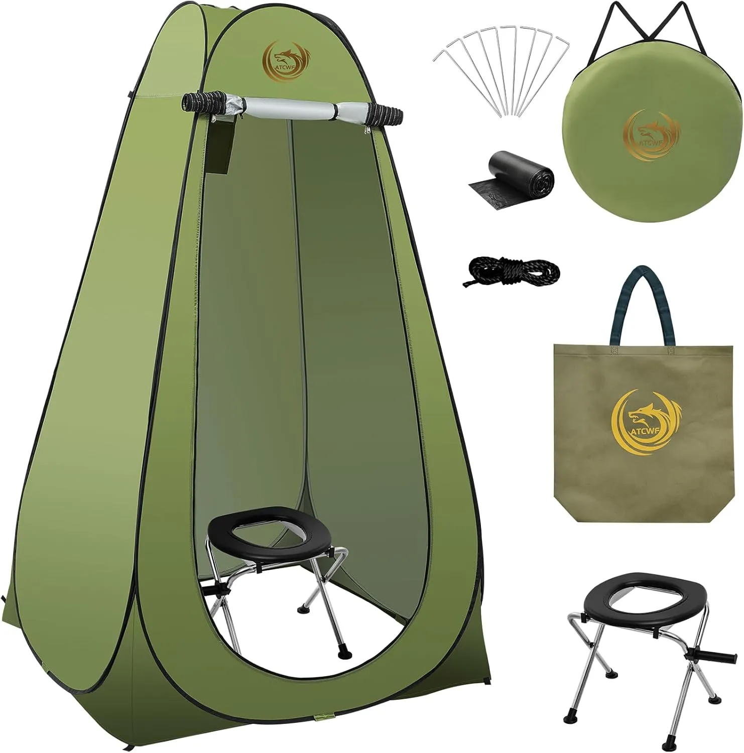 Portable Toilet Kit for Adults with Stainless Steel Toilet & Pop Up Privacy Tent, Instant Portable Outdoor Shower Tent Changing Room with Carry Bag