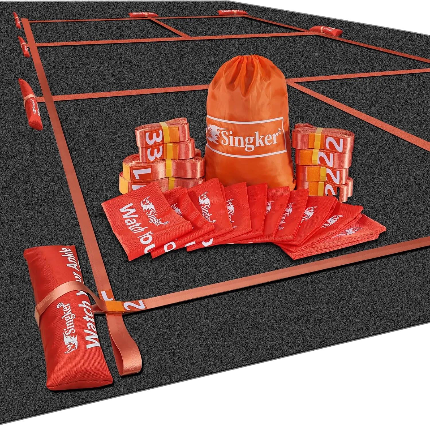 PortablePickleball Court Marking Kit,Innovative, 10 Zippered sandbags Keep thewind from Messing Around,Temporary Pickleball Boundary Lines, 8 Nylon webbings, Net Not Included