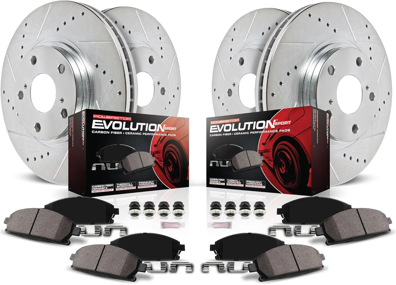 Power Stop Brake Kit For 2018 2019 2020 2021 2022 Subaru Impreza Crosstrek Front and Rear Z23 Carbon Fiber Brake Pads with Drilled and Slotted Brake Rotors K7927