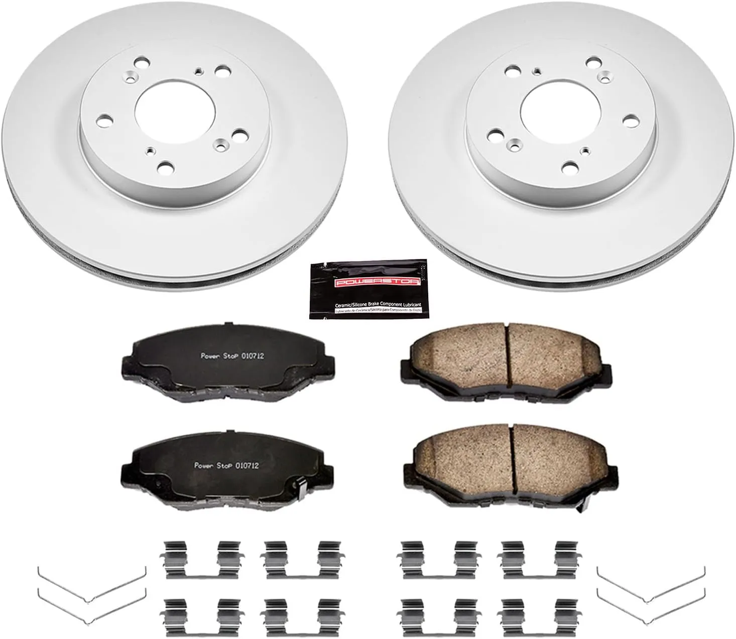 Power Stop CRK1043 Front Coated Brake Rotors and Ceramic Brake Pads Brake Kit For 2003-2012 Honda Accord | 2013-2021 Civic | 2002-2004 CR-V | 2003-2011 Element [Application Specific]