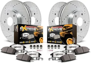 Power Stop K2023-36 Front and Rear Z36 Truck & Tow Brake Kit, Carbon Fiber Ceramic Brake Pads and Drilled and Slotted Brake Rotors For Chevy Silverado Suburban GMC Sierra Yukon XL Hummer H2, 8 Lug