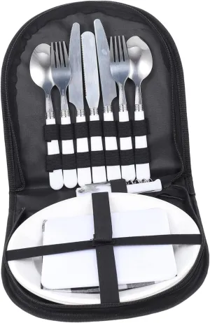 Practical Picnic Supplies 4 Person Stainless Steel Travel Tableware Set Storage Bag Fine Polished Edges for Camping