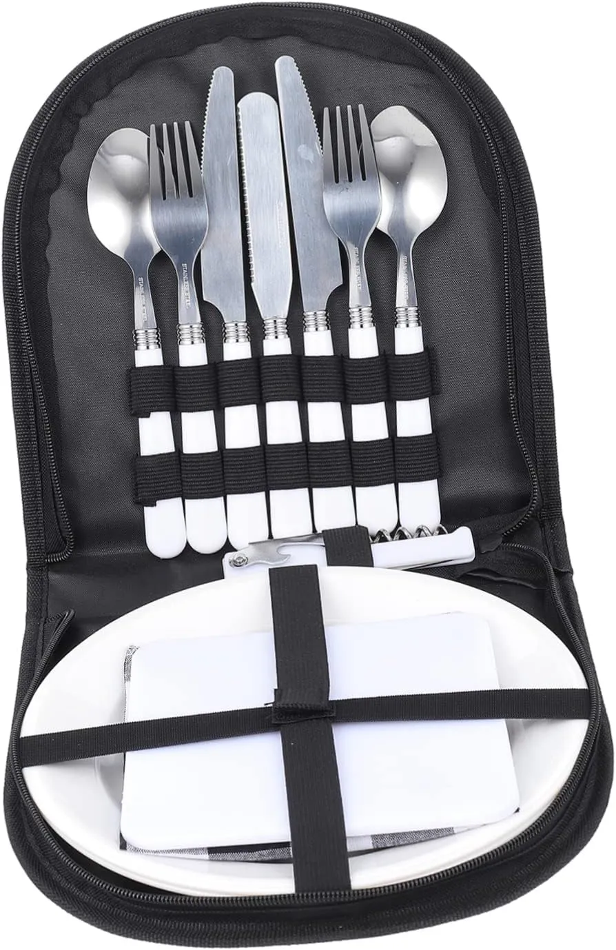 Practical Picnic Supplies 4 Person Stainless Steel Travel Tableware Set Storage Bag Fine Polished Edges for Camping