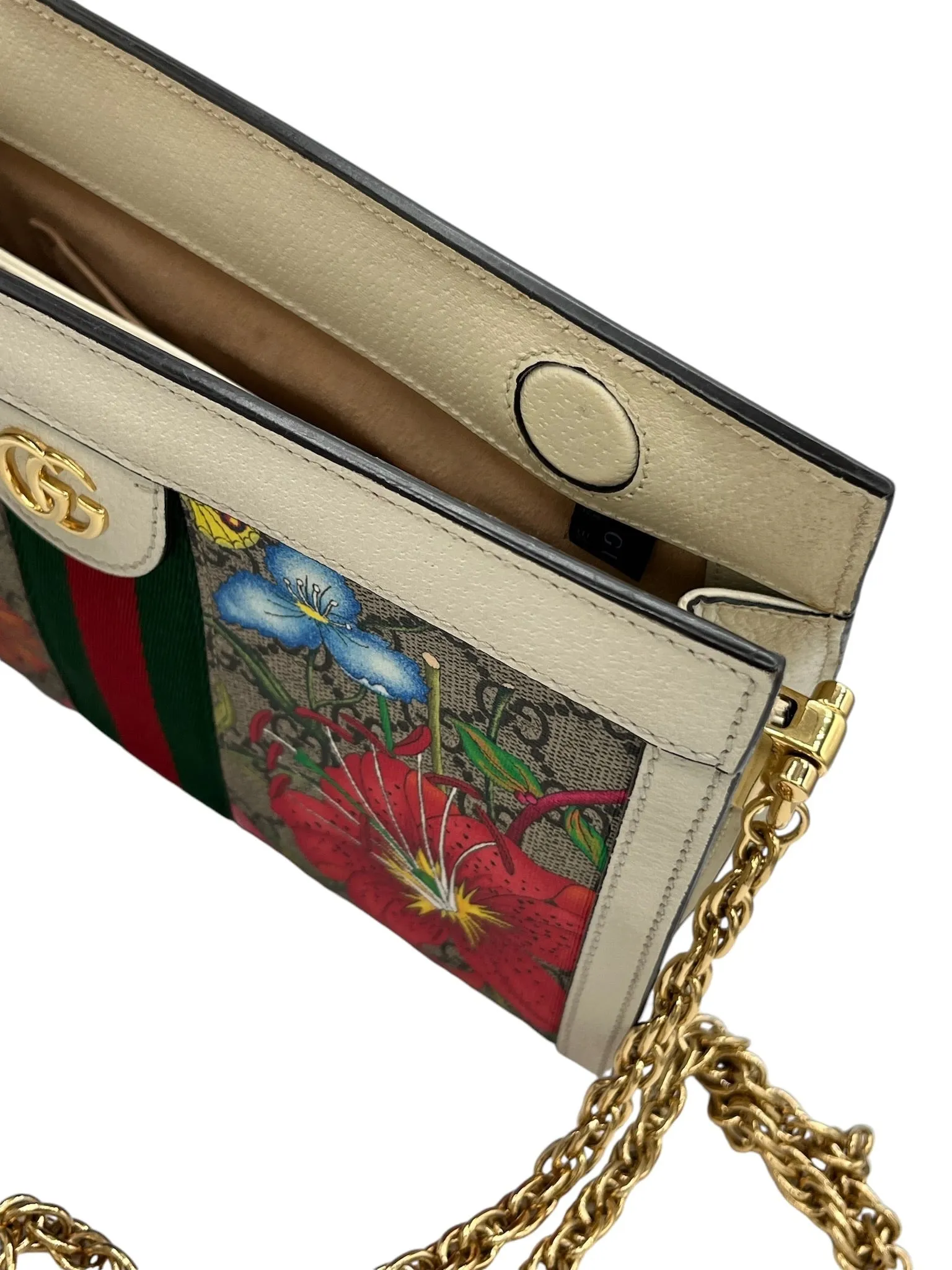 PRE-OWNED GG Supreme Monogram Flora Web Small Ophidia Chain Shoulder Bag