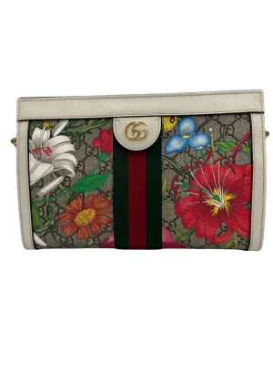 PRE-OWNED GG Supreme Monogram Flora Web Small Ophidia Chain Shoulder Bag