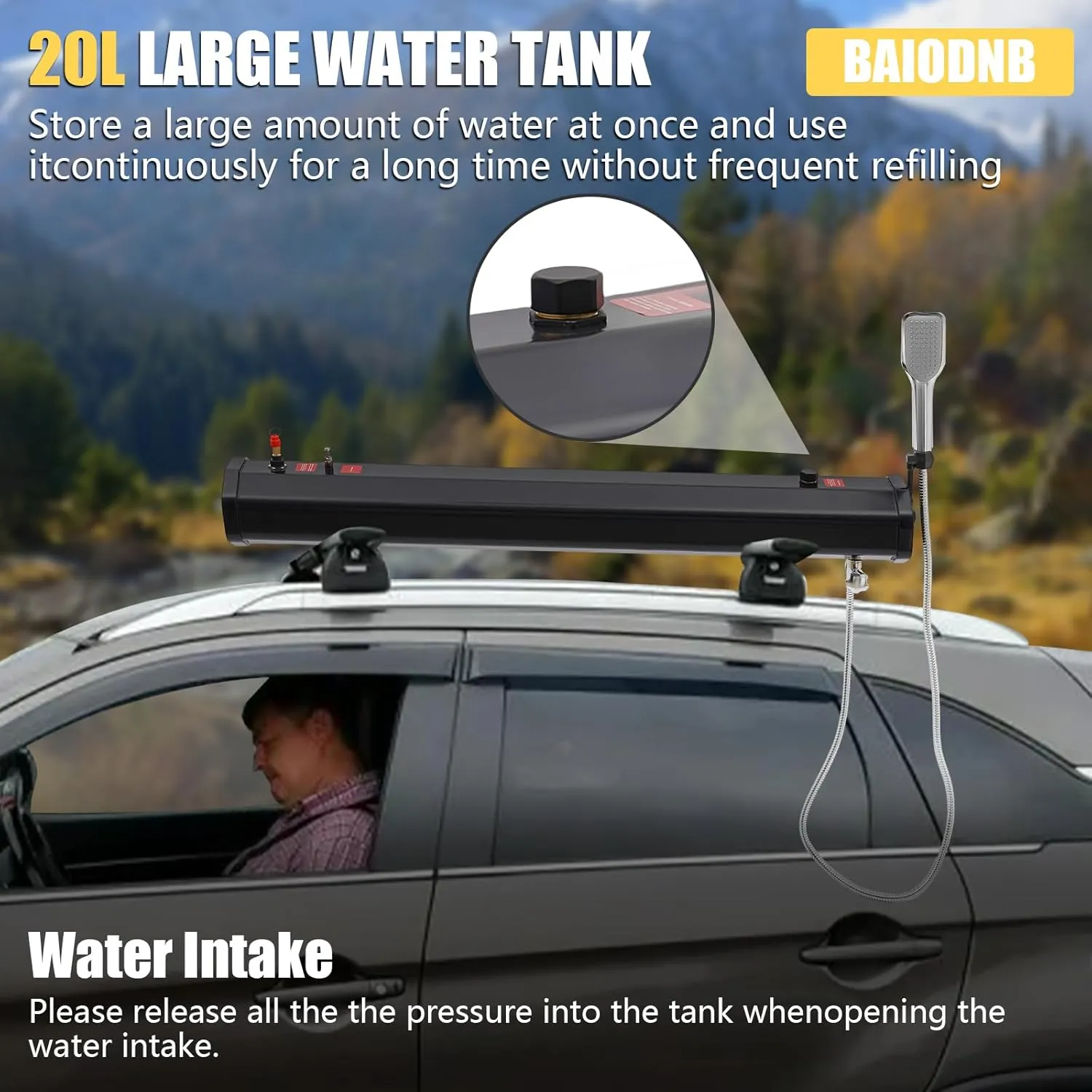 Pressurized Water Tank for Camping Shower,Portable Camping Showerhead Handheld with Storage Bag, Roof Rack Shower for Hiking, Car wash, Pet Cleaning, Beach Vacations