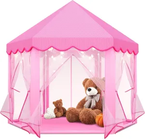 Princess Tent Girls Large Playhouse,Gift for 3 4 5 6 7 8  Year Girl, Doll Dream House Castle Play Tent with Star Lights Toy for Kids Indoor and Outdoor Activity,Ideal Gift,57'' x 55'' (DxH)