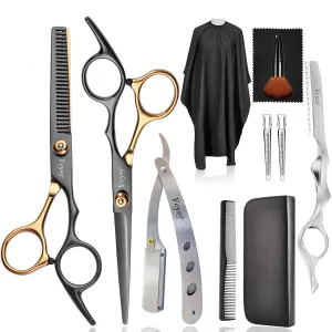 Professional Fcysy Hair Cutting Scissors Kit - Barber & Hairdresser Shears, Thinning Scissors Set, Straight Edge Razor, Salon Supplies for Men, Tijeras De Peluqueria Profesional