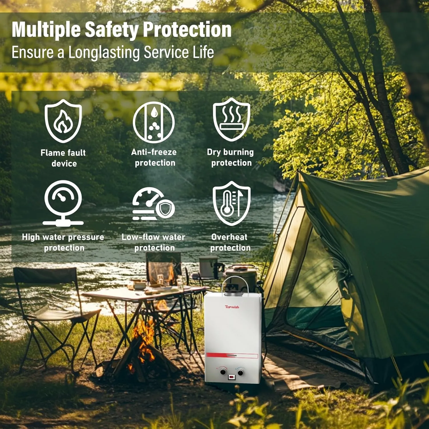 Propane Water Heater Tankless, 8L Portable Water Heater,2.11GPM Gas Portable Hot Water Heaters with Multi-Protection, Instant Camping Water Heaters for Camping, Outdoors Shower RV Shower,White