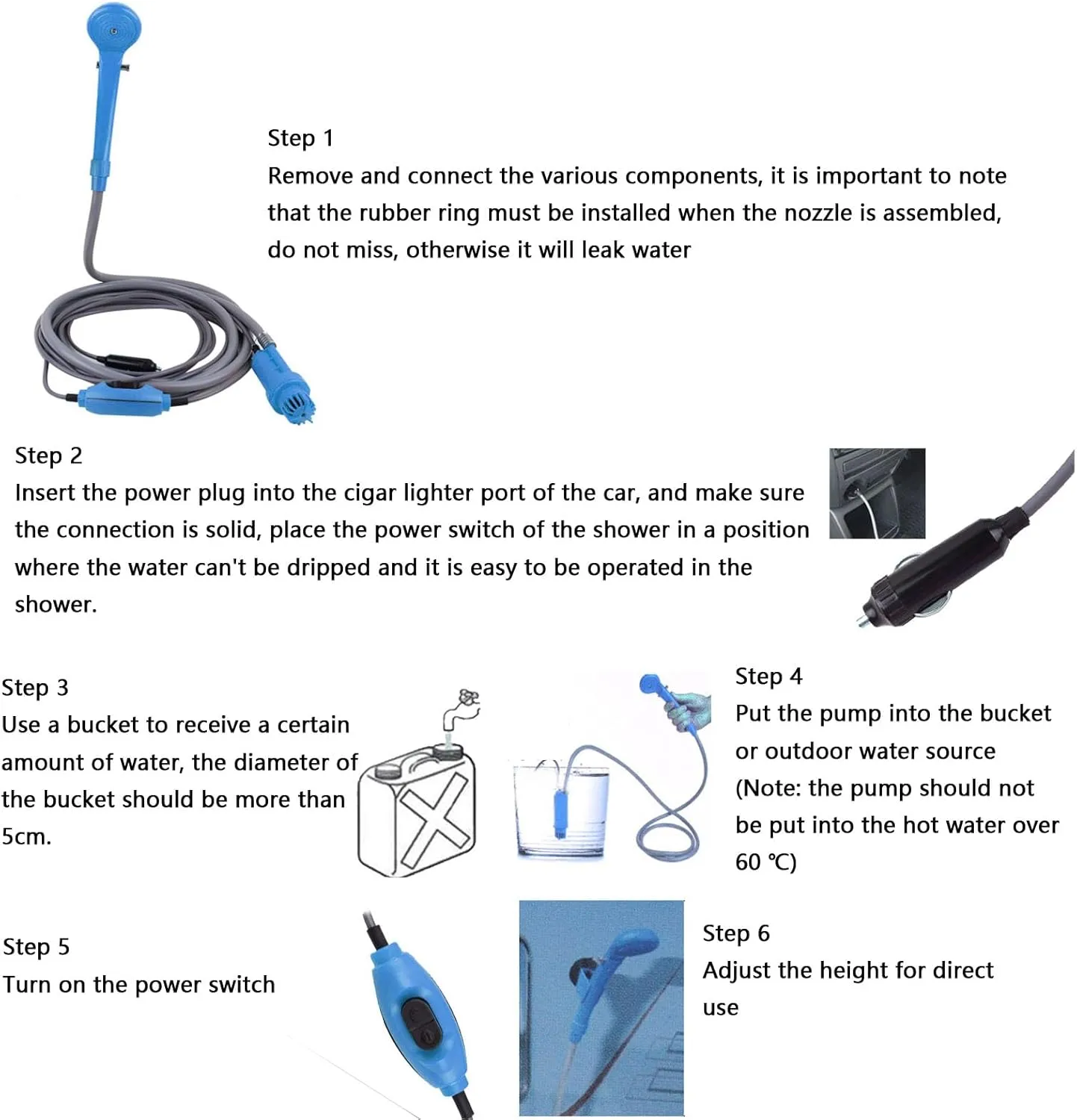 Pssopp Portable Camping Shower, Handheld Outdoor Showerhead Sprayer Electric Shower Kit for Bike Car Washing Pet Cleaning Garden Watering