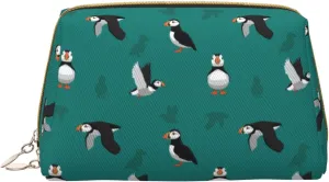 Puffin Birds Leather Cosmetic Bag Makeup Organizer Travel Storage Bag Portable Pouch Case
