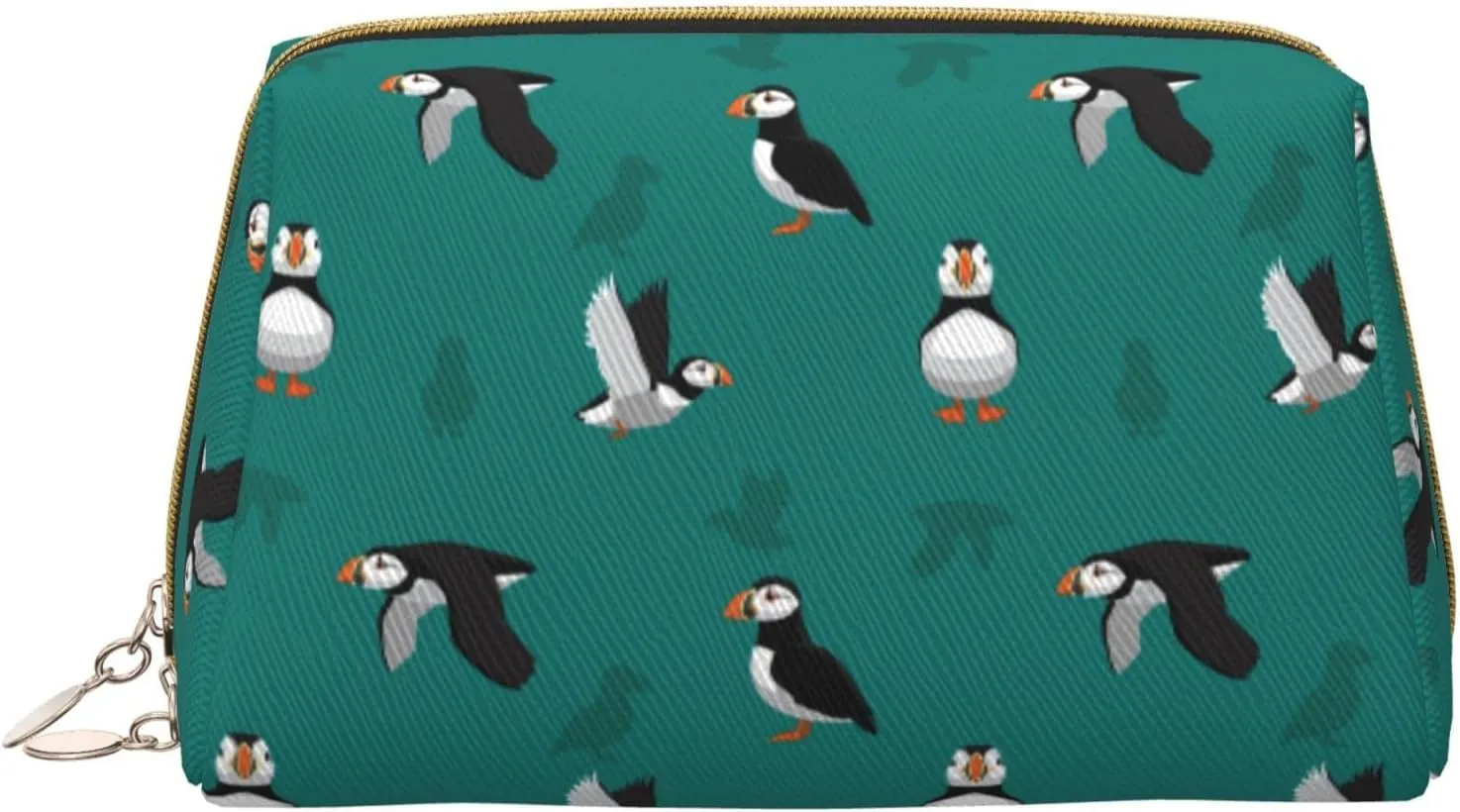 Puffin Birds Leather Cosmetic Bag Makeup Organizer Travel Storage Bag Portable Pouch Case