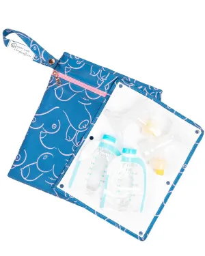 Pumparoo Wet/Dry Bag for Pump Parts – Compact Organizer with Waterproof Compartment & Built-In Staging Mat – Machine Washable Pumping Accessory for Work, Travel & Fridge Hack Storage (Blue BB)