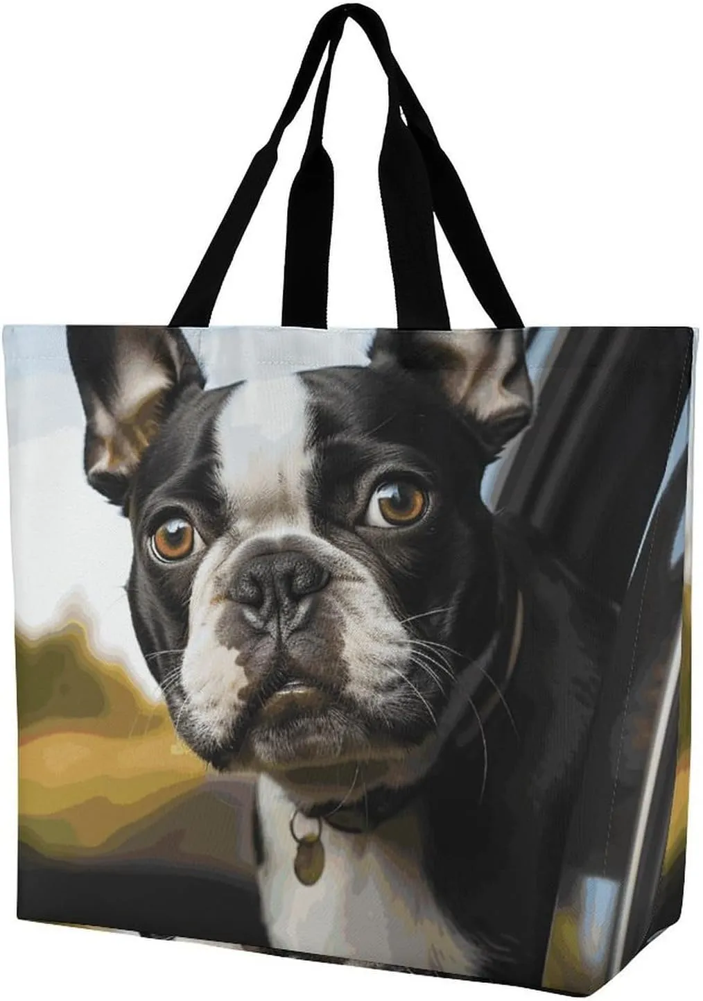 Puppy Dog Boston Terrier Shoulder Tote Bag, Casual Shopping Bags Handbag Large Shoulder Bag for Work Beach Travel And Grocery Bags
