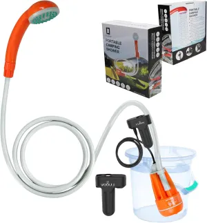 Qbuds Portable Camping Shower, Compact Shower Pump with Dual Detachable USB Rechargeable Batteries, Handheld Outdoor Shower Head for Camping, Hiking, Traveling, Emergency Use (Classic Type)