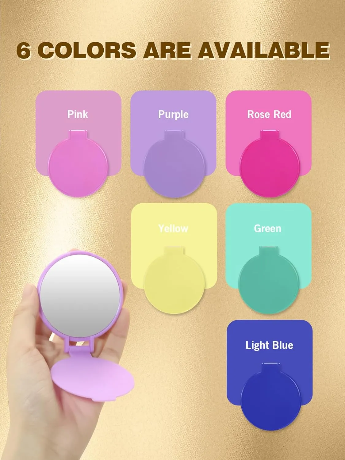 Qislee Compact Mirror Bulk, Pocket Small Mini Folding Mirrors for Purse, 36 Packs (6 Colors)