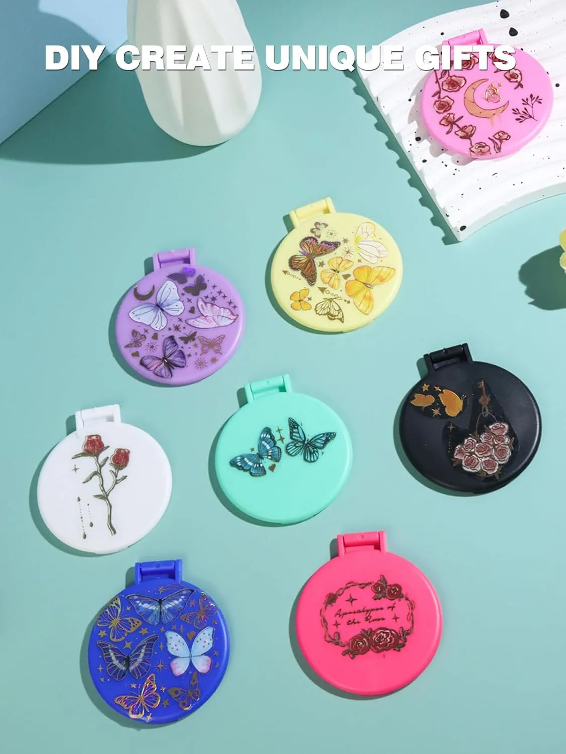 Qislee Compact Mirror Bulk, Pocket Small Mini Folding Mirrors for Purse, 36 Packs (6 Colors)