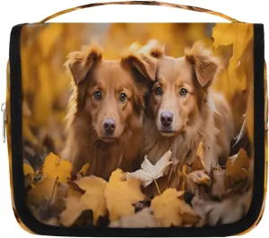 QsirBC Deciduous Dogs Travel Toiletry Bag with Hanging Hook, Portable Makeup Bag for Cosmetics Toiletries Travel Essentials, Hanging Bathroom Storage Organizer for Women Men