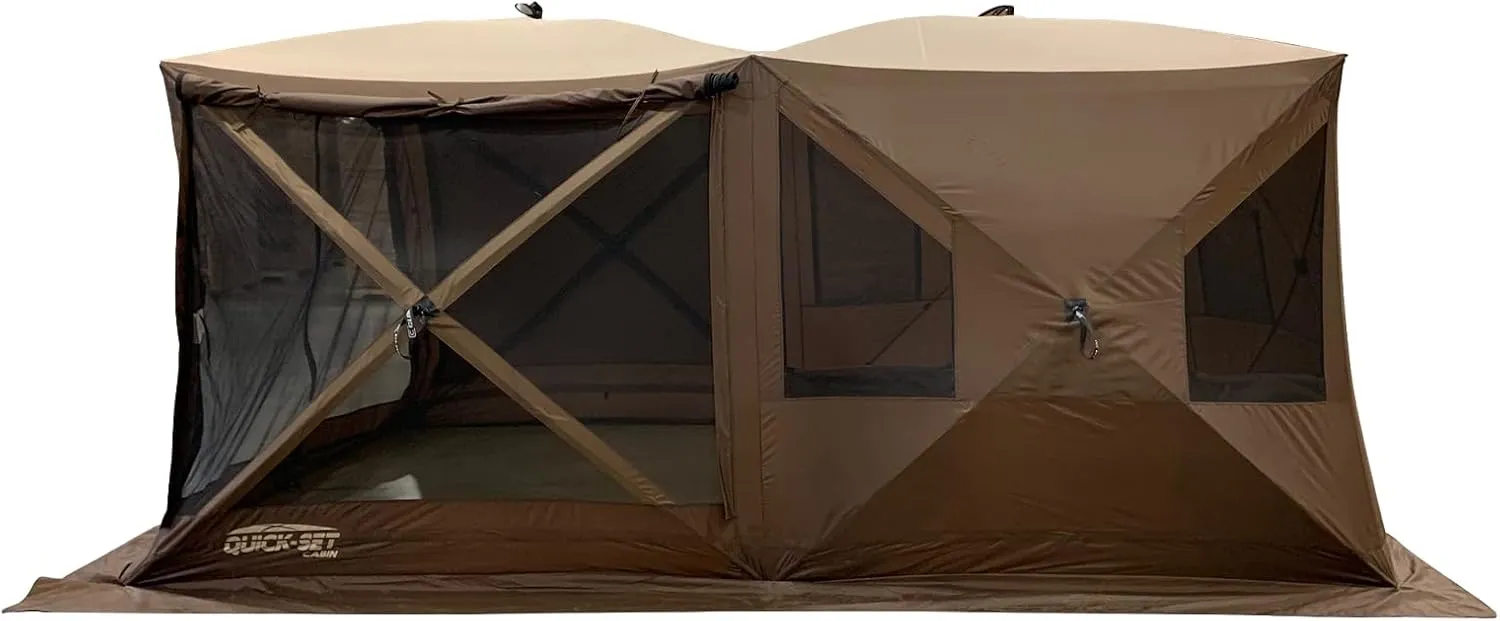 Quick-Set Cabin Pop-Up Screen Tent – 8-Person Shelter with Removable Divider, Floor & Rain Fly – Instant Setup, Tear-Resistant Mesh, Built-in Wind Panels – Brown/Tan/Black, 112 sq. ft.