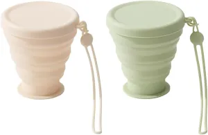 "Collapsible Silicone Water Bottle 2-Pack, 6.72oz Leakproof Foldable Travel Mug with Military-Grade Seal & Carabiner - BPA Free Eco-Friendly Portable Cups for Hiking/Camping/Yoga (Beige & Sage Green)"