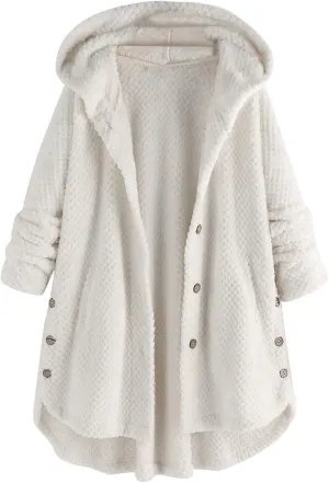 QWENTMTNTY Womens Winter Fuzzy Fleece Jacket Oversized Casual Trendy Hooded Cardigan Coat Winter Thermal Sherpa Outerwear