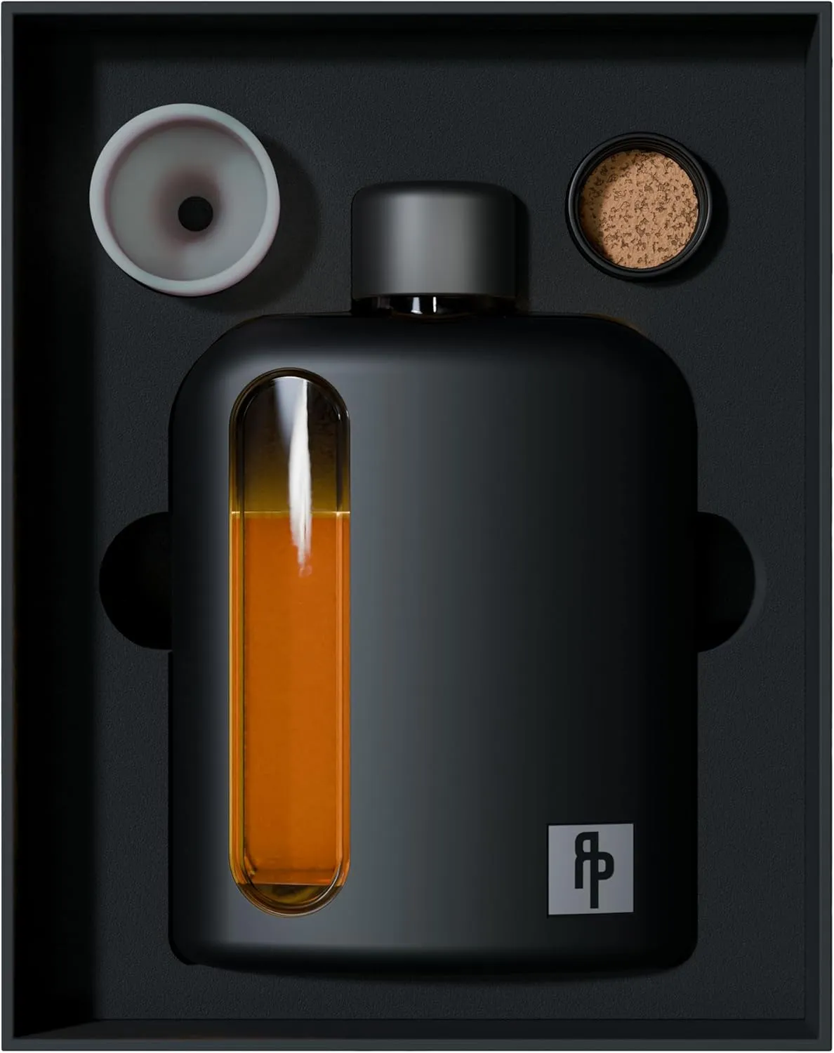 Ragproper Modern Glass Hip Flask for Men with Cork & Silicone Lid Liners - Durable Silicone Covered Flask for Whiskey, & Other Liquor (Double Shot 240ml, Black)