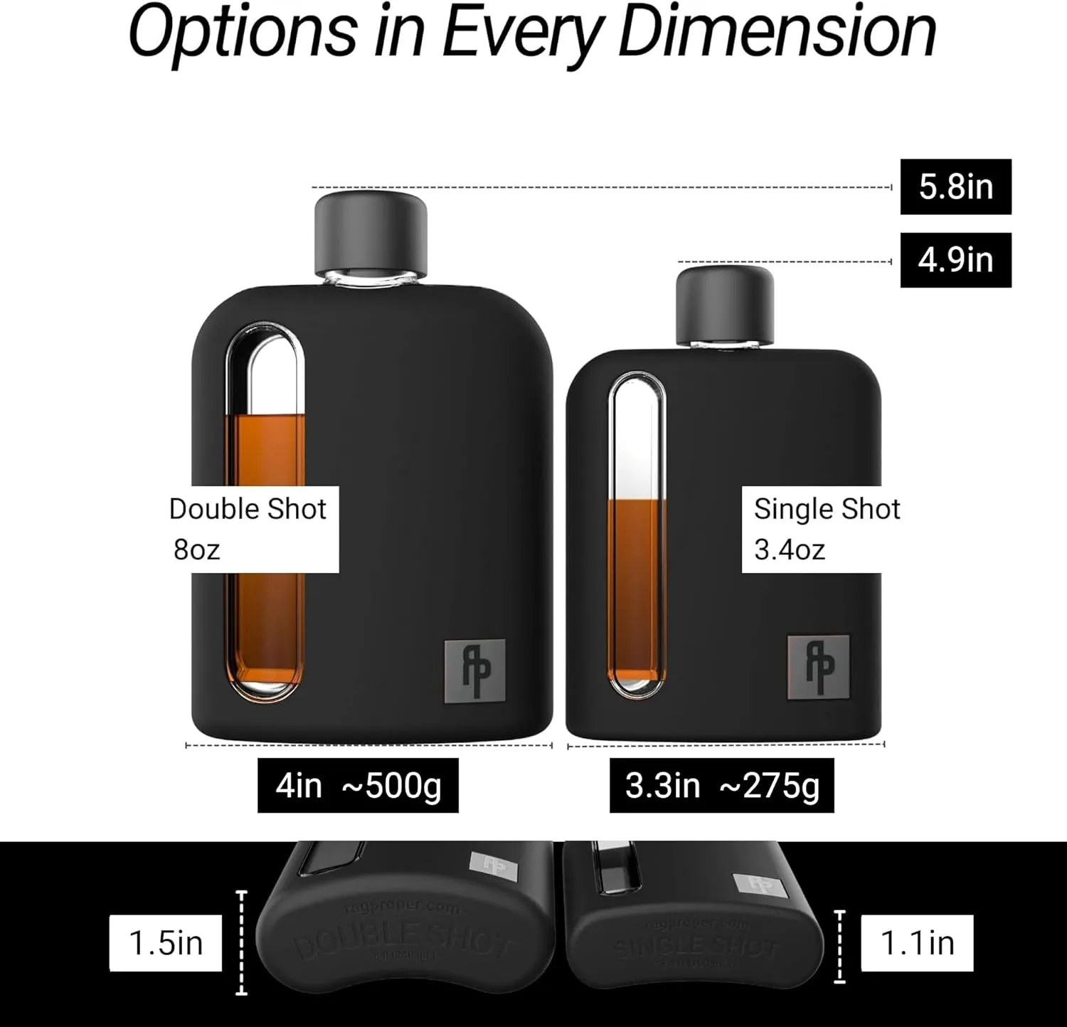 Ragproper Modern Glass Hip Flask for Men with Cork & Silicone Lid Liners - Durable Silicone Covered Flask for Whiskey, & Other Liquor (Single Shot 100ml, Black)