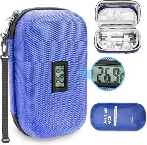 RAIACE Hard Storage Case Compatible with Insulin Pen, Portable Insulin Cooler Bag with Ice packs, Organizer Bag With 2 Ice Pack. (CASE ONLY!) - Blue