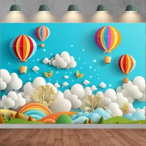 Rainbow Hot Air Balloon Photography Background - Multicolor Vinyl - 7x5ft - Girl 1st Birthday & Baby Shower - Includes Backdrop Only