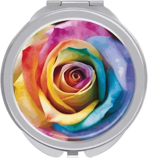 Rainbow Rose Flower Makeup Mirror Mini Foldable Cosmetic Mirror Ultra Thin Lightweight Vanity Mirrors Compact Portable for Travel, Makeup, Bathroom