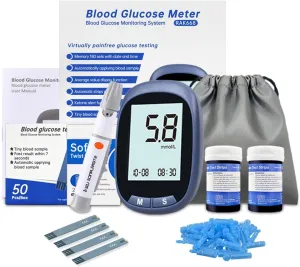 RAK668 Blood Glucose Monitor Kit with 50 Blood Sugar Test Strips, 50 Lancets, 1 Blood Glucose Meter, 1 Lancing Device, 1 Control Solution, Travel Case for Diabetes Testing (50 Strips 50 Lancets)