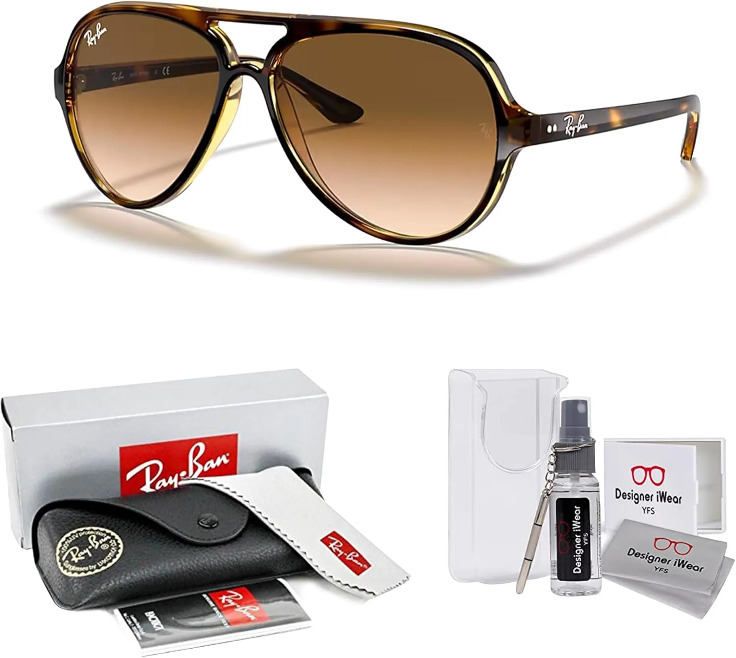 Ray-Ban Cats 5000 RB4125 Aviator Sunglasses for Men   BUNDLE With Designer iWear Complimentary Eyewear Kit