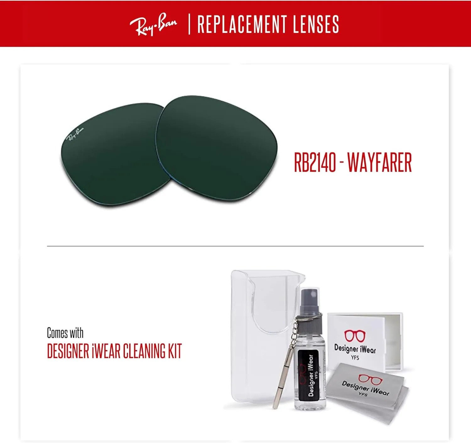 Ray-Ban Original CLUBMASTER RB3016 Replacement Lenses   BUNDLE with Designer iWear Kit